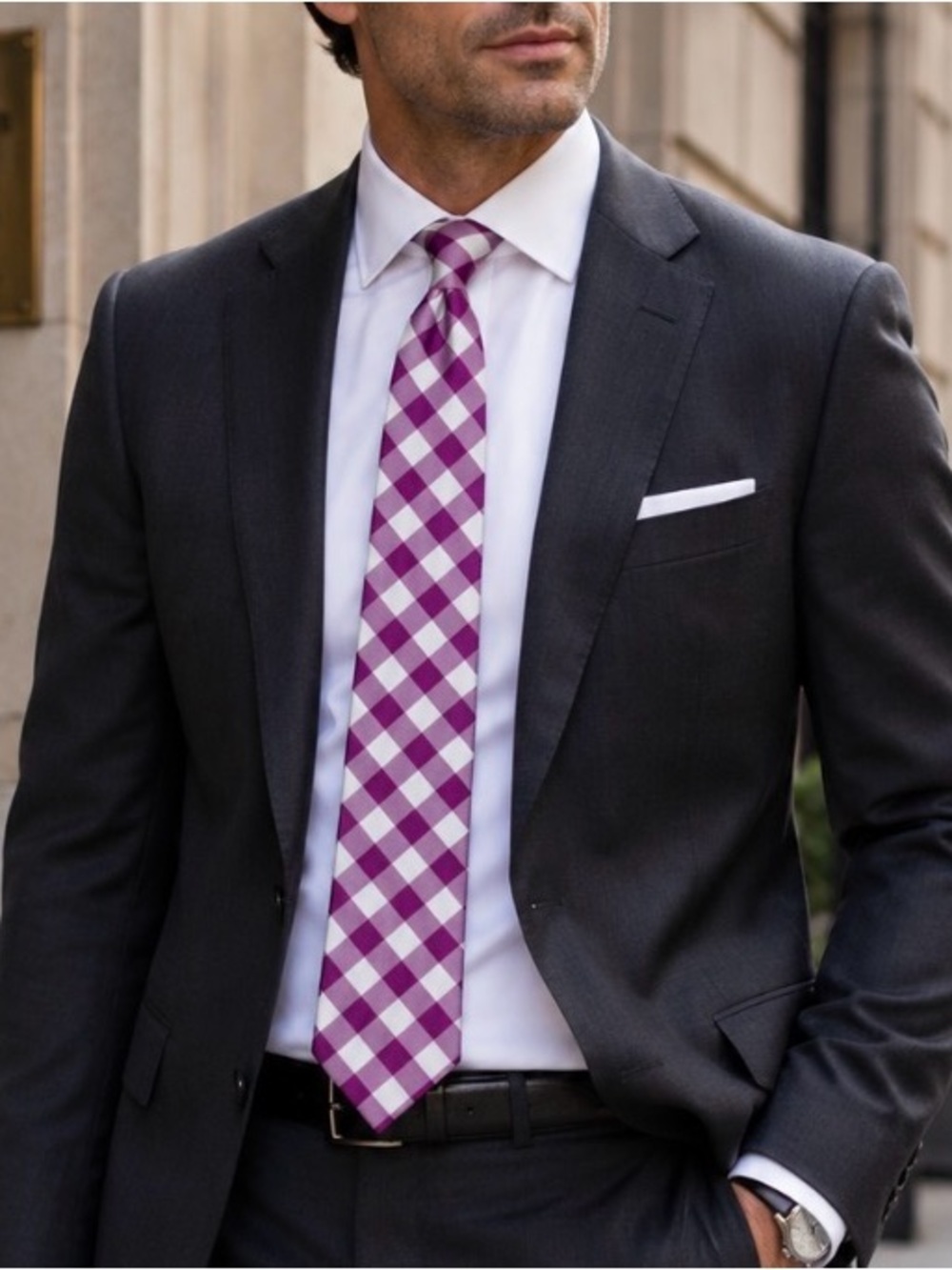 Tommy Hilfiger Purple / Lavender and White Checkered Silk Tie - beautiful